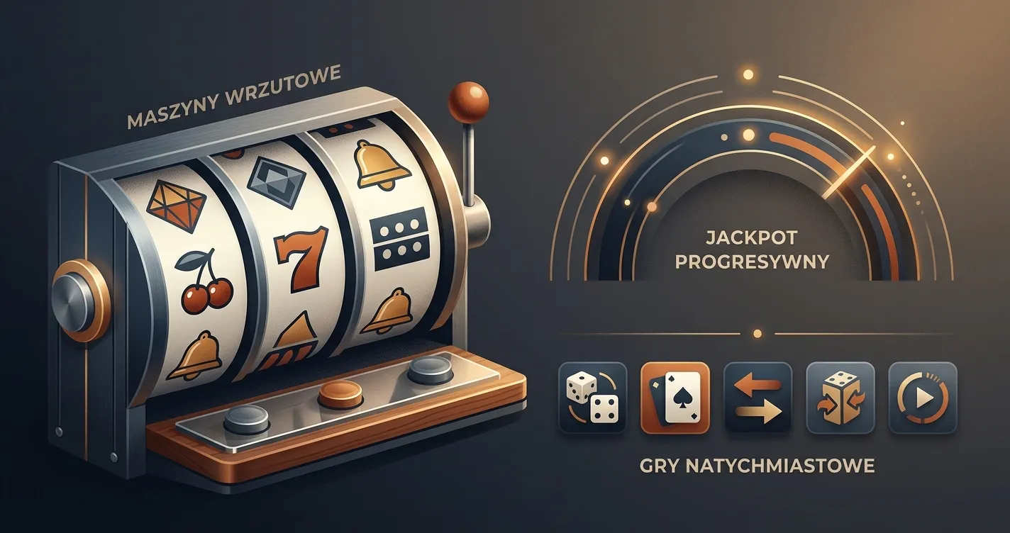 Stylizowane bębny automatu, symbole jackpotu i abstrakcyjny motyw gry instant