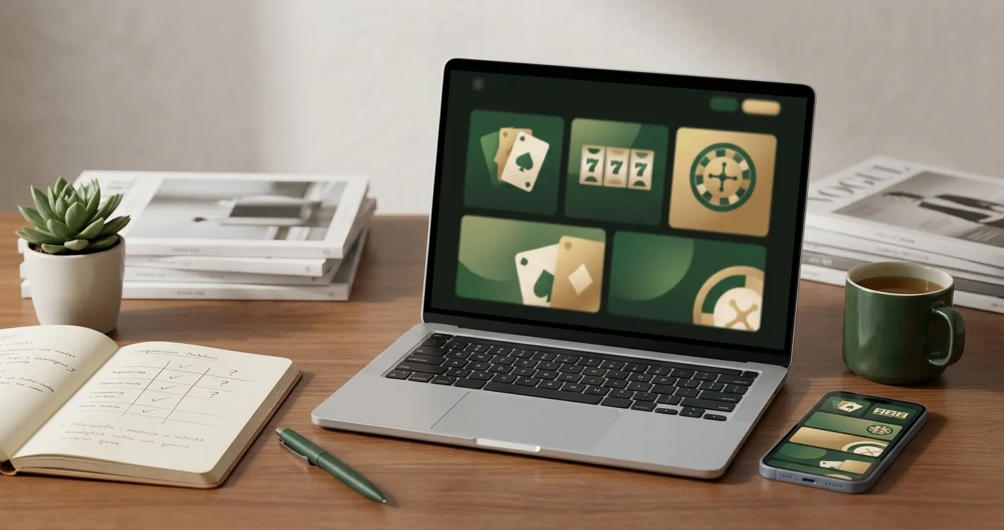 Abstrakcyjna ilustracja laptopa i telefonu używanych do analizy kasyna online
